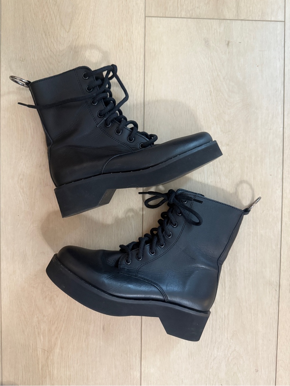 Steve Madden Black Lace-Up Platform Combat Boots